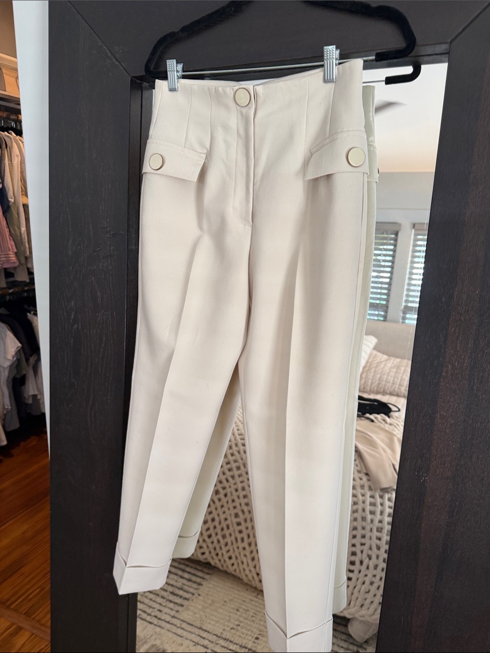 Zara Cream High-Waist Straight-Leg Trousers